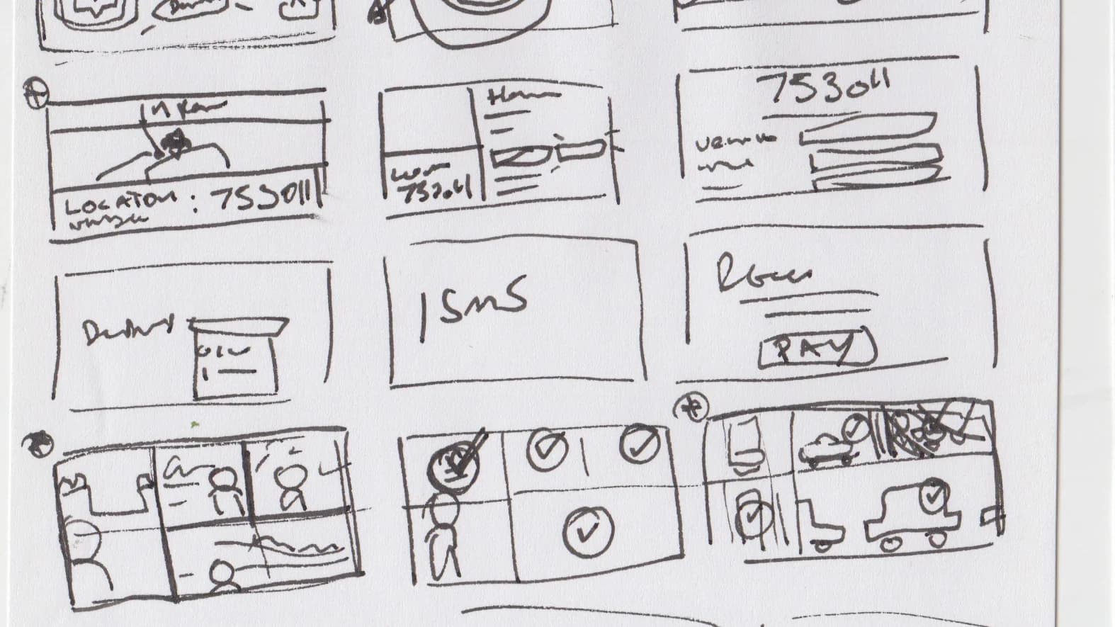 Cardiff Council thumbnail sketches: a grid of pencil frames with handwritten notes.